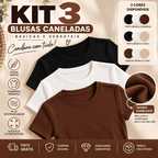 Kit 3 Blusas Femininas Caneladas - Leve Mais e Pague Menos