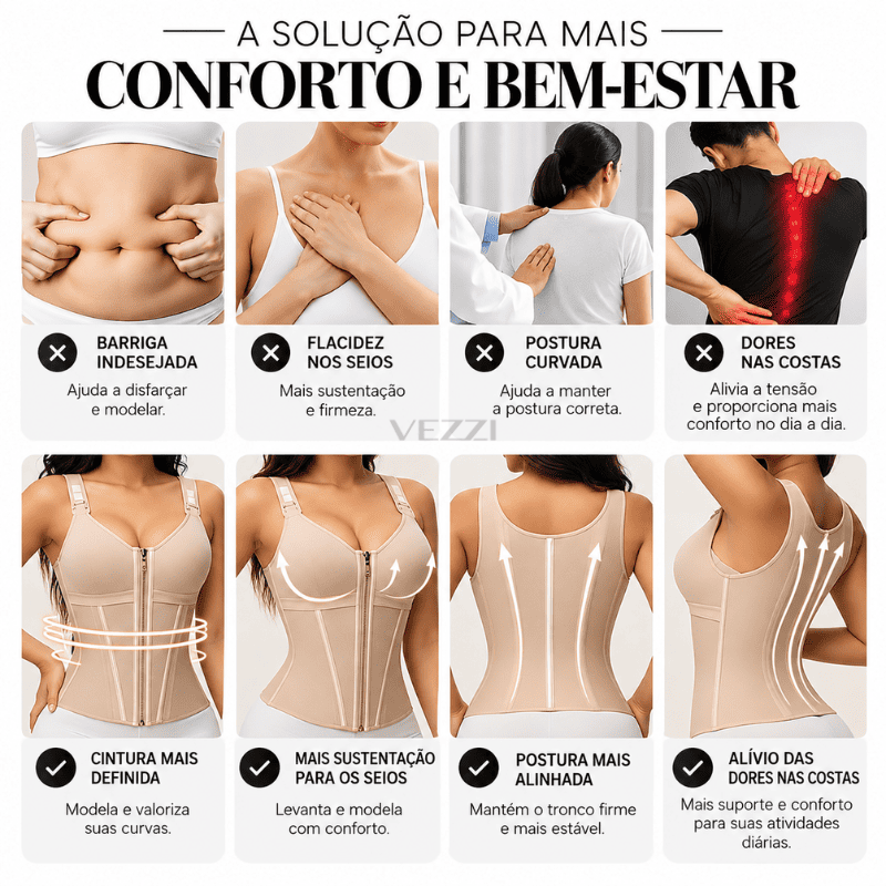 Colete Cinta Modeladora BodyVezzi™ – Modela, Sustenta e Define Suas Curvas + Brindes